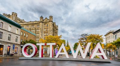 Large Ottawa sign in street at Byward market in Ottawa, Ontario